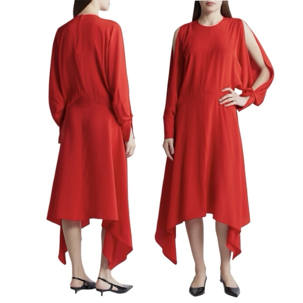 COS Women’s Open Sleeve Washable Silk Blend Handkerchief Midi Dress Red Size 6